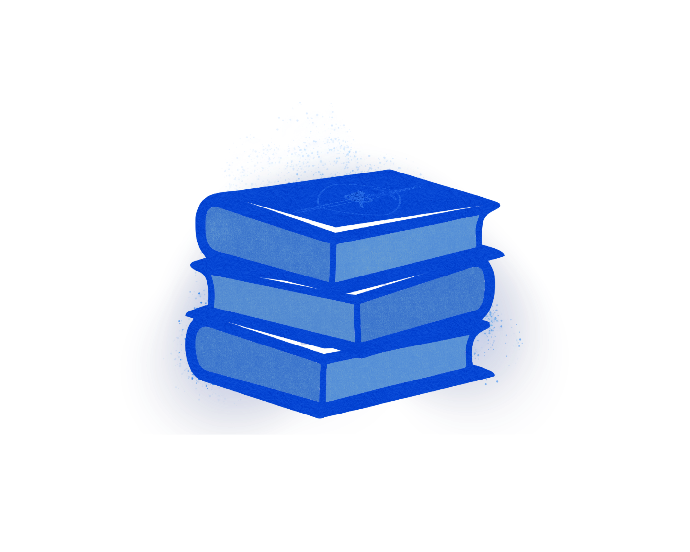 A glowing stack of blue books
