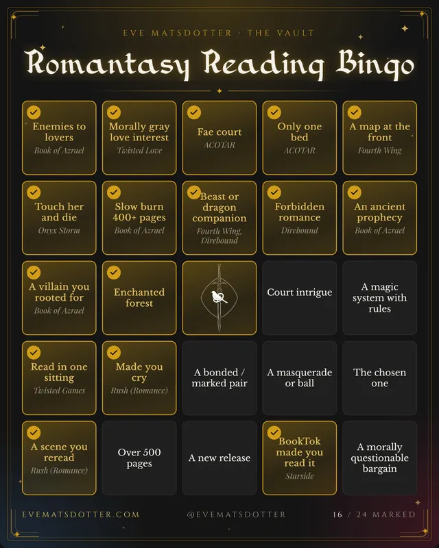 Romantasy Reading Bingo